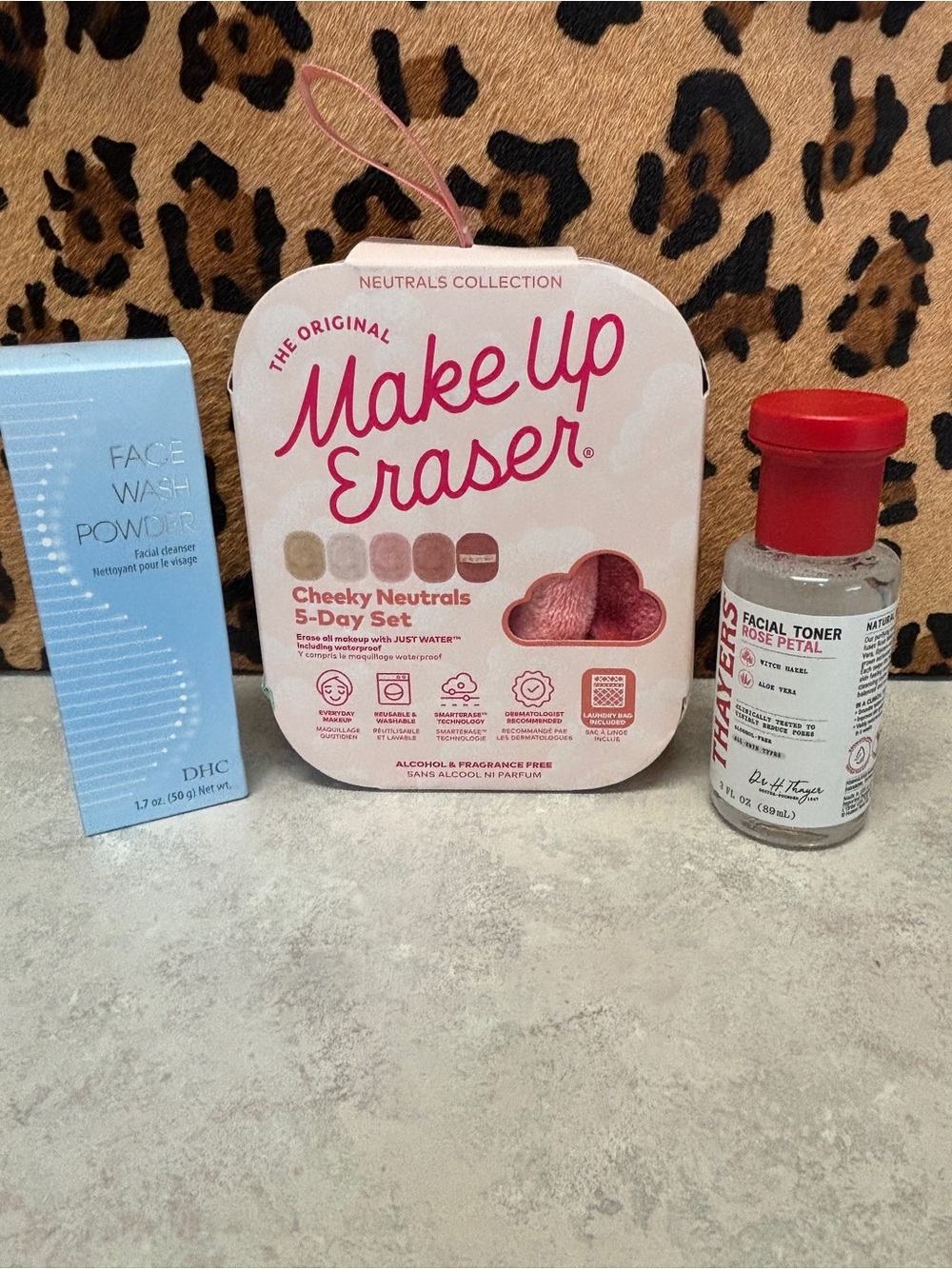 New Skincare Bundle-DHC Face Wash Powder, Makeup Eraser Set & Thayers Rose Toner